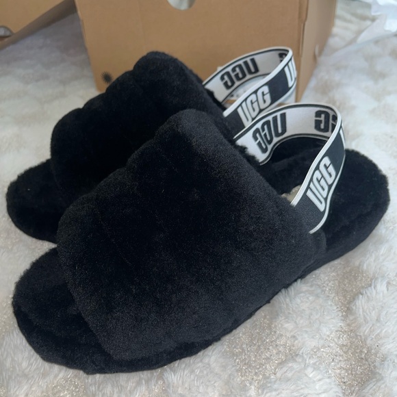 Women’s UGG® Fluff Yeah Genuine Shearling
Slingback Sandal in Black • Size 9 - Picture 3 of 12